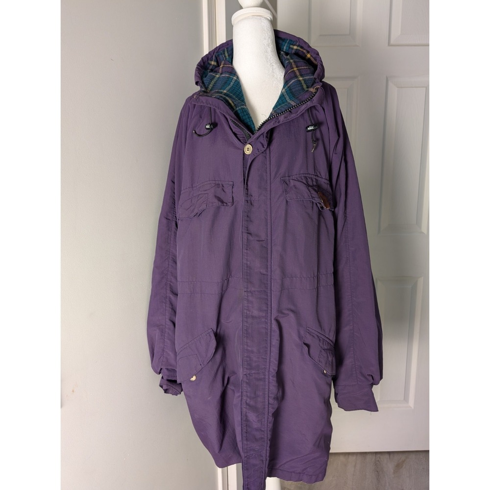 VTG Woolrich Gore-Tex Utility Chore Coat Parka Hooded Purple Wool Lined Large